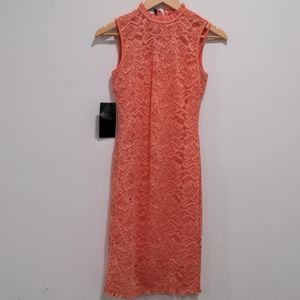 Bebe NWT Coral Lace Mock Neck Shift Dress